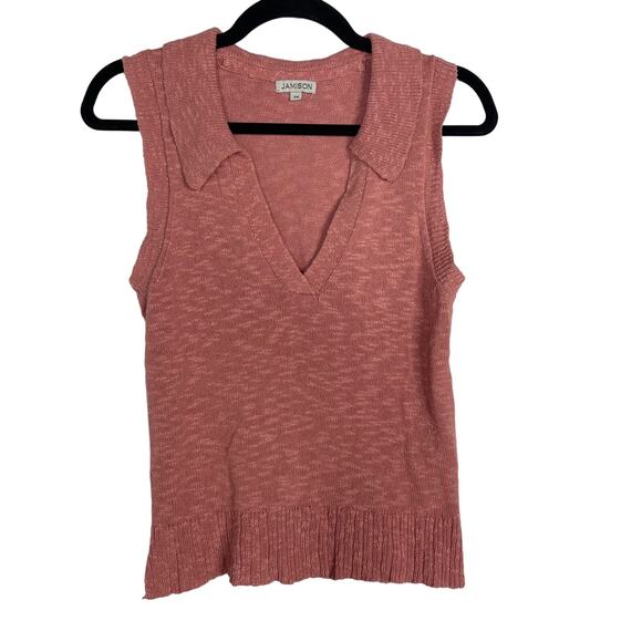 Jamison Womens XSmall XS Pink Becca Collar Polo Pullover Top Knit Split V Neck - Picture 1 of 11